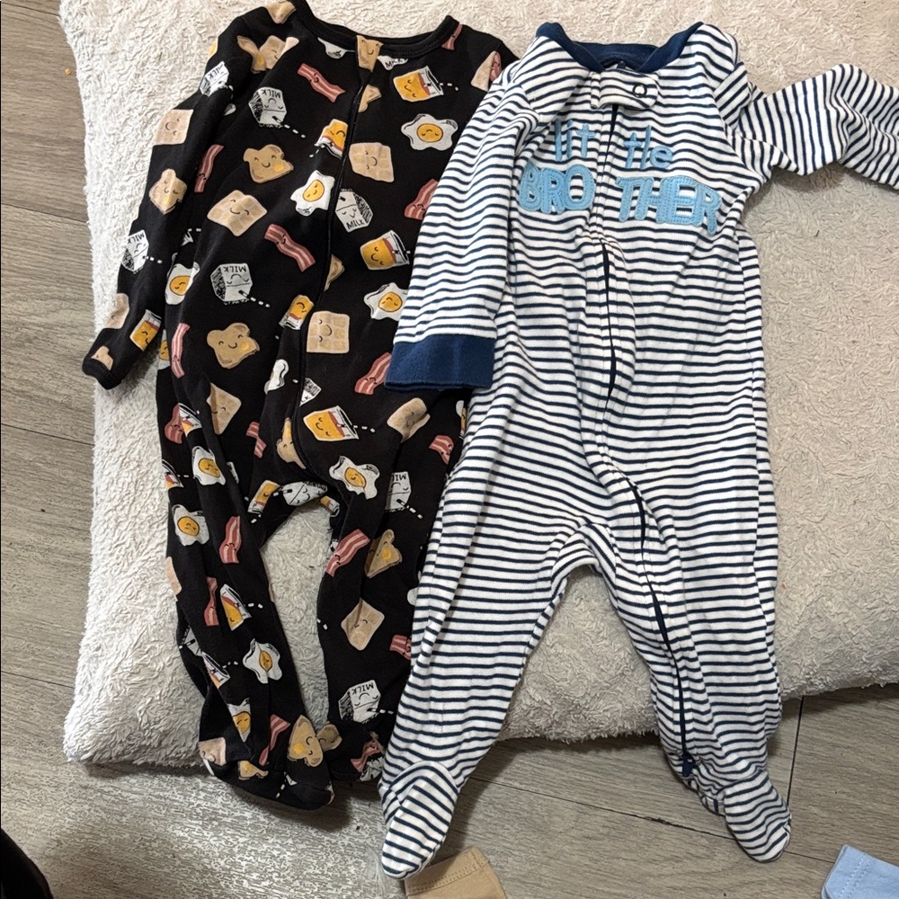 Carter's Black Breakfast and Blue Striped Footies